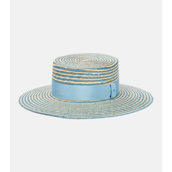 NWT GUCCI BLUE STRAW STRIPED HAT BOATER 100% Authentic Size M - Picture 1 of 10
